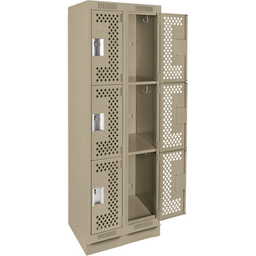 Anthony Steel Mfg. CLT2-121572-RB-PER_A123 Clean Line Lockers, 3 -tier, Bank of 2, 24" x 15" x 76", Steel, Beige, Rivet (Assembled), Perforated