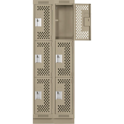 Anthony Steel Mfg. CLT2-121572-RB-PER_A123 Clean Line Lockers, 3 -tier, Bank of 2, 24" x 15" x 76", Steel, Beige, Rivet (Assembled), Perforated