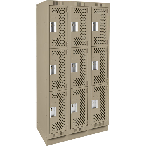 Anthony Steel Mfg. CLT3-121272-RB-PER_A123 Clean Line Lockers, 3 -tier, Bank of 3, 36" x 12" x 76", Steel, Beige, Rivet (Assembled), Perforated
