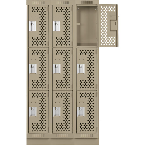 Anthony Steel Mfg. CLT3-121272-RB-PER_A123 Clean Line Lockers, 3 -tier, Bank of 3, 36" x 12" x 76", Steel, Beige, Rivet (Assembled), Perforated