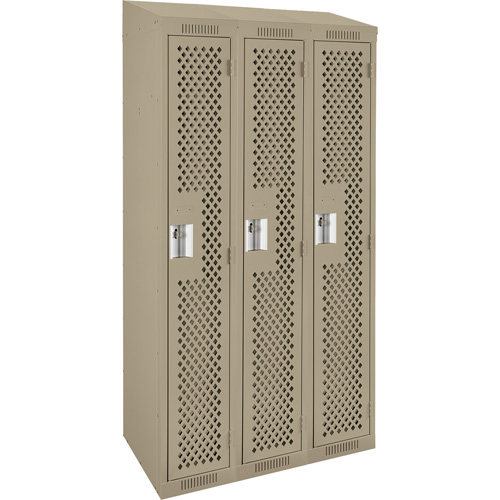 Anthony Steel Mfg. CLS3-121572-ST-PER_A123 Clean Line Lockers, Bank of 3, 36" x 15" x 78", Steel, Beige, Rivet (Assembled), Perforated