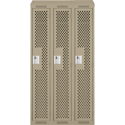 Anthony Steel Mfg. CLS3-121572-ST-PER_A123 Clean Line Lockers, Bank of 3, 36" x 15" x 78", Steel, Beige, Rivet (Assembled), Perforated