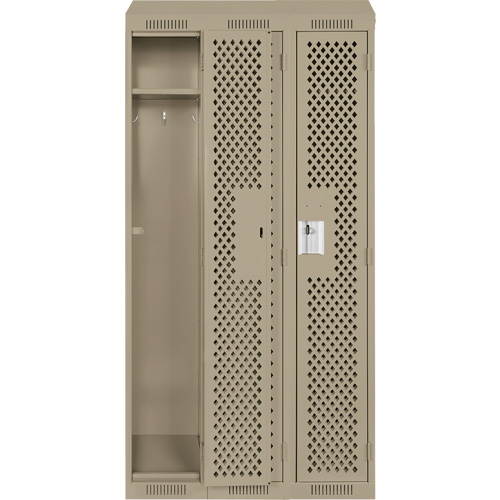 Anthony Steel Mfg. CLS3-121572-ST-PER_A123 Clean Line Lockers, Bank of 3, 36" x 15" x 78", Steel, Beige, Rivet (Assembled), Perforated