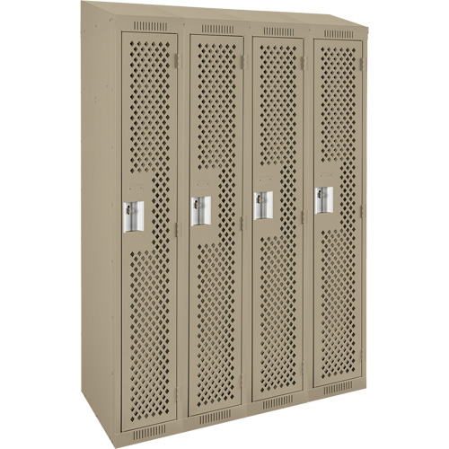 Anthony Steel Mfg. CLS4-121872-ST-PER_A123 Clean Line Lockers, Bank of 4, 48" x 18" x 78", Steel, Beige, Rivet (Assembled), Perforated