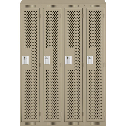 Anthony Steel Mfg. CLS4-121872-ST-PER_A123 Clean Line Lockers, Bank of 4, 48" x 18" x 78", Steel, Beige, Rivet (Assembled), Perforated