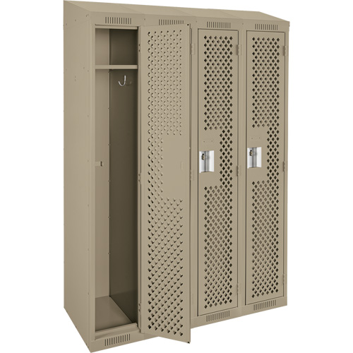 Anthony Steel Mfg. CLS4-121872-ST-PER_A123 Clean Line Lockers, Bank of 4, 48" x 18" x 78", Steel, Beige, Rivet (Assembled), Perforated