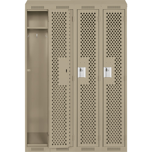 Anthony Steel Mfg. CLS4-121872-ST-PER_A123 Clean Line Lockers, Bank of 4, 48" x 18" x 78", Steel, Beige, Rivet (Assembled), Perforated