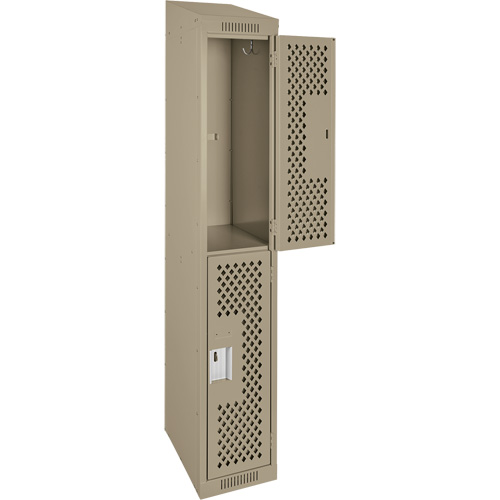 Anthony Steel Mfg. CLD1-121272-ST-PER_A123 Casiers Clean Line, 2 niveaux, 12" x 12" x 78", Acier, Beige, Rivet (assembl&eacute;), Perfor&eacute;