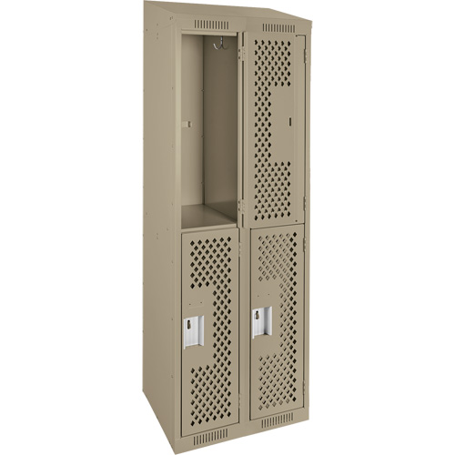 Anthony Steel Mfg. CLD2-121572-ST-PER_A123 Clean Line Lockers, 2 -tier, Bank of 2, 24" x 15" x 78", Steel, Beige, Rivet (Assembled), Perforated