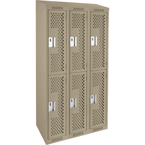 Anthony Steel Mfg. CLD3-121872-ST-PER_A123 Clean Line Lockers, 2 -tier, Bank of 3, 36" x 18" x 78", Steel, Beige, Rivet (Assembled), Perforated