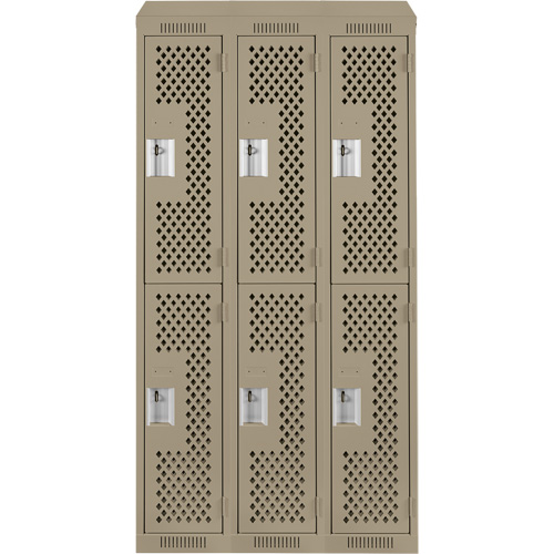 Anthony Steel Mfg. CLD3-121872-ST-PER_A123 Clean Line Lockers, 2 -tier, Bank of 3, 36" x 18" x 78", Steel, Beige, Rivet (Assembled), Perforated