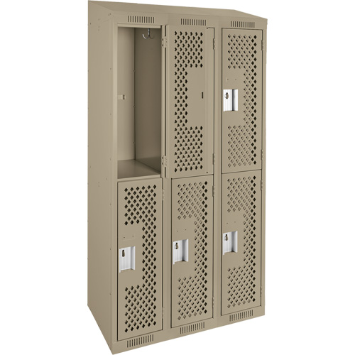 Anthony Steel Mfg. CLD3-121872-ST-PER_A123 Clean Line Lockers, 2 -tier, Bank of 3, 36" x 18" x 78", Steel, Beige, Rivet (Assembled), Perforated