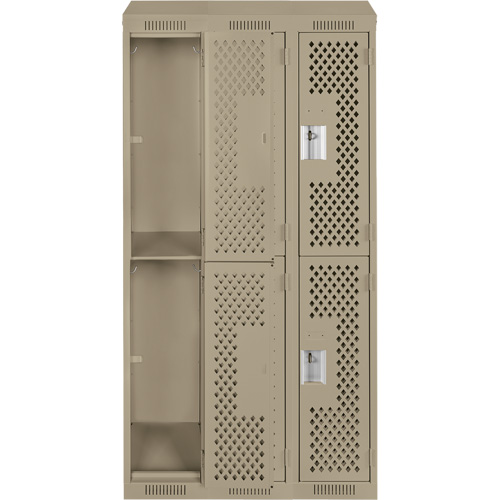 Anthony Steel Mfg. CLD3-121872-ST-PER_A123 Clean Line Lockers, 2 -tier, Bank of 3, 36" x 18" x 78", Steel, Beige, Rivet (Assembled), Perforated