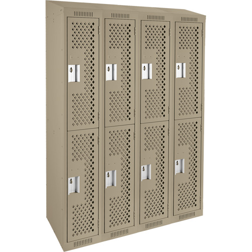 Anthony Steel Mfg. CLD4-121272-ST-PER_A123 Clean Line Lockers, 2 -tier, Bank of 4, 48" x 12" x 78", Steel, Beige, Rivet (Assembled), Perforated