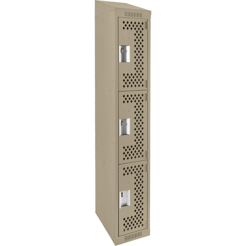 Anthony Steel Mfg. CLT1-121272-ST-PER_A123 Clean Line Lockers, 3 -tier, 12" x 12" x 78", Steel, Beige, Rivet (Assembled), Perforated
