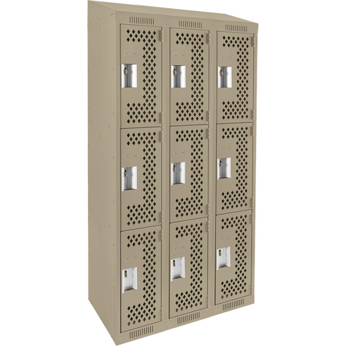 Anthony Steel Mfg. CLT3-121872-ST-PER_A123 Clean Line Lockers, 3 -tier, Bank of 3, 36" x 18" x 78", Steel, Beige, Rivet (Assembled), Perforated