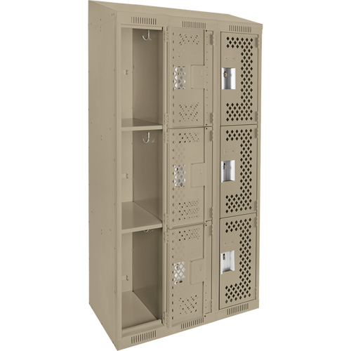 Anthony Steel Mfg. CLT3-121872-ST-PER_A123 Clean Line Lockers, 3 -tier, Bank of 3, 36" x 18" x 78", Steel, Beige, Rivet (Assembled), Perforated