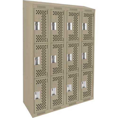 Anthony Steel Mfg. CLT4-121872-ST-PER_A123 Clean Line Lockers, 3 -tier, Bank of 4, 48" x 18" x 78", Steel, Beige, Rivet (Assembled), Perforated