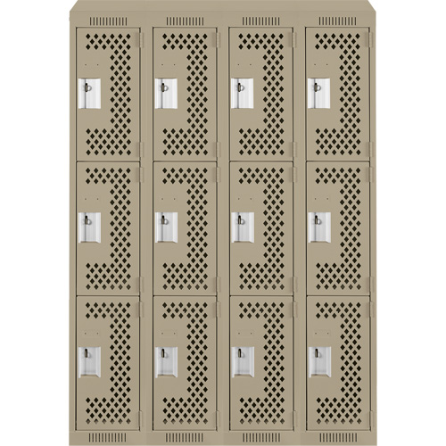 Anthony Steel Mfg. CLT4-121872-ST-PER_A123 Clean Line Lockers, 3 -tier, Bank of 4, 48" x 18" x 78", Steel, Beige, Rivet (Assembled), Perforated
