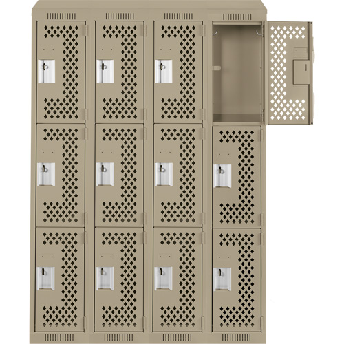 Anthony Steel Mfg. CLT4-121872-ST-PER_A123 Clean Line Lockers, 3 -tier, Bank of 4, 48" x 18" x 78", Steel, Beige, Rivet (Assembled), Perforated