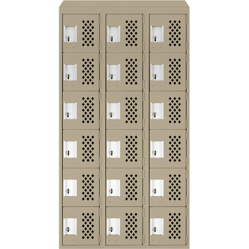Anthony Steel Mfg. CLL3-121872-ST-PER_A123 Assembled Lockerettes Clean Line Perforated Economy Lockers, 6 -tier, Bank of 3, 18" x 72" x 12", Steel