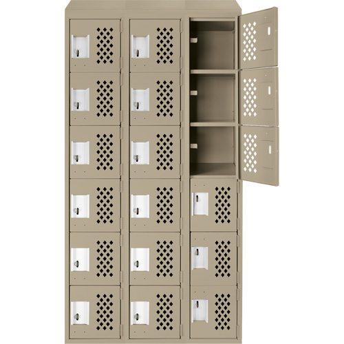 Anthony Steel Mfg. CLL3-121872-ST-PER_A123 Assembled Lockerettes Clean Line Perforated Economy Lockers, 6 -tier, Bank of 3, 18" x 72" x 12", Steel