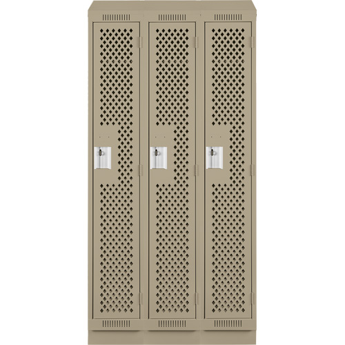 Anthony Steel Mfg. CLS3-121872RBST-PERA123 Casiers Clean Line, Bloc de 3, 36" x 18" x 82", Acier, Beige, Rivet (assembl&eacute;), Perfor&eacute;