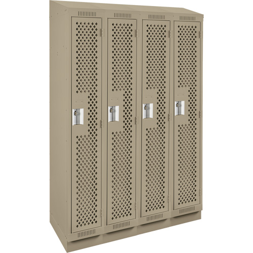 Anthony Steel Mfg. CLS4-121272RBST-PERA123 Clean Line Lockers, Bank of 4, 48" x 12" x 82", Steel, Beige, Rivet (Assembled), Perforated