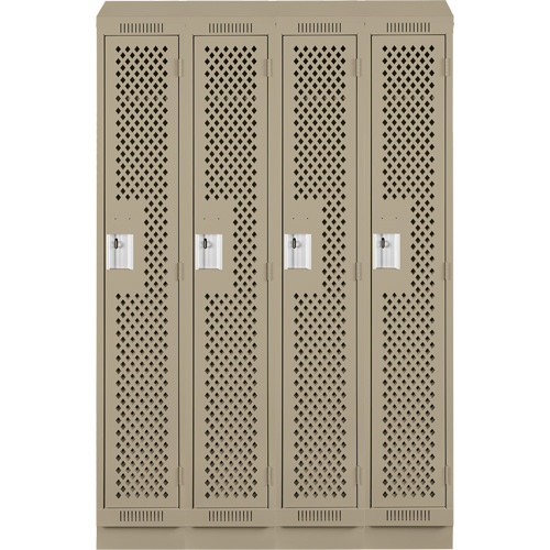 Anthony Steel Mfg. CLS4-121272RBST-PERA123 Clean Line Lockers, Bank of 4, 48" x 12" x 82", Steel, Beige, Rivet (Assembled), Perforated
