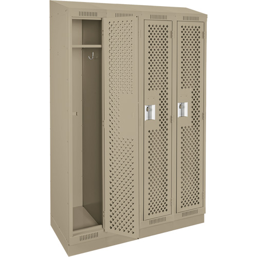 Anthony Steel Mfg. CLS4-121272RBST-PERA123 Clean Line Lockers, Bank of 4, 48" x 12" x 82", Steel, Beige, Rivet (Assembled), Perforated