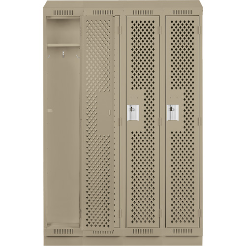 Anthony Steel Mfg. CLS4-121272RBST-PERA123 Clean Line Lockers, Bank of 4, 48" x 12" x 82", Steel, Beige, Rivet (Assembled), Perforated