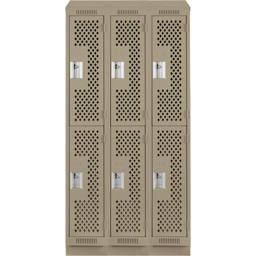 Anthony Steel Mfg. CLD3-121572RBST-PERA123 Clean Line Lockers, 2 -tier, Bank of 3, 36" x 15" x 82", Steel, Beige, Rivet (Assembled), Perforated