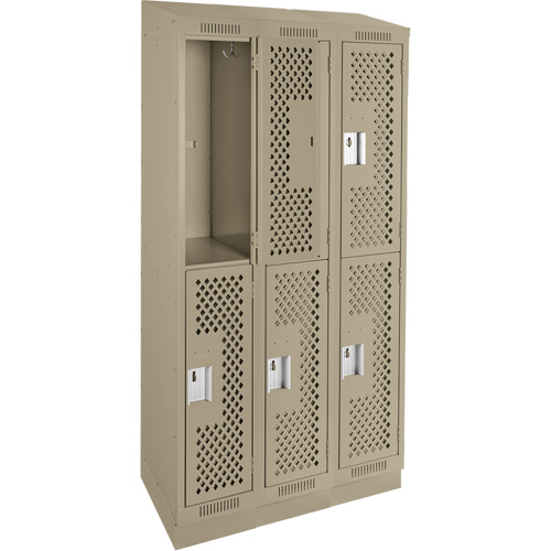 Anthony Steel Mfg. CLD3-121572RBST-PERA123 Clean Line Lockers, 2 -tier, Bank of 3, 36" x 15" x 82", Steel, Beige, Rivet (Assembled), Perforated