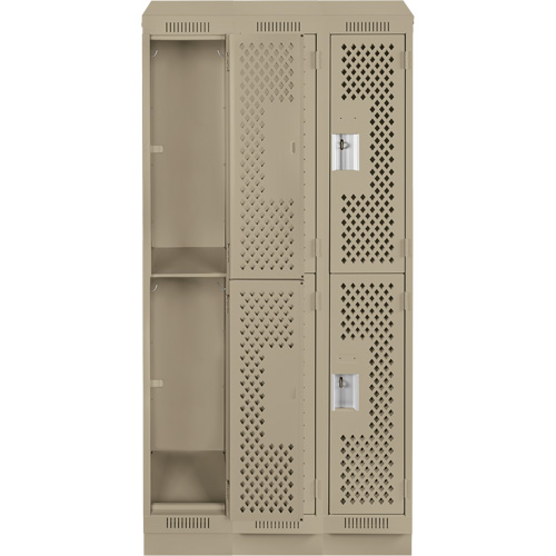 Anthony Steel Mfg. CLD3-121572RBST-PERA123 Clean Line Lockers, 2 -tier, Bank of 3, 36" x 15" x 82", Steel, Beige, Rivet (Assembled), Perforated