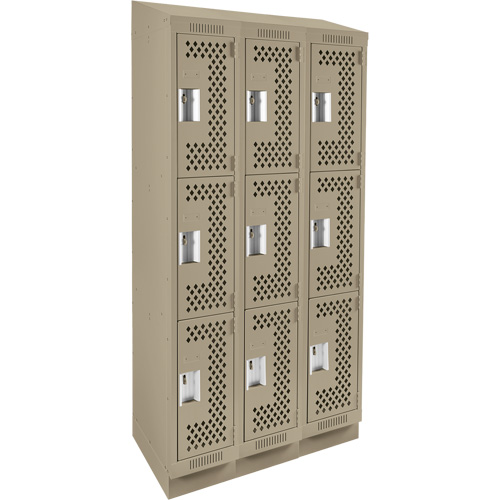 Anthony Steel Mfg. CLT3-121572RBST-PERA123 Clean Line Lockers, 3 -tier, Bank of 3, 36" x 15" x 82", Steel, Beige, Rivet (Assembled), Perforated