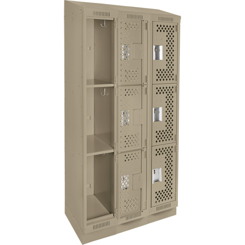 Anthony Steel Mfg. CLT3-121572RBST-PERA123 Clean Line Lockers, 3 -tier, Bank of 3, 36" x 15" x 82", Steel, Beige, Rivet (Assembled), Perforated