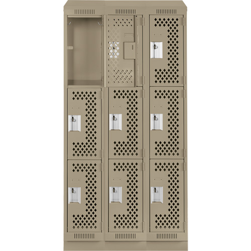 Anthony Steel Mfg. CLT3-121572RBST-PERA123 Clean Line Lockers, 3 -tier, Bank of 3, 36" x 15" x 82", Steel, Beige, Rivet (Assembled), Perforated