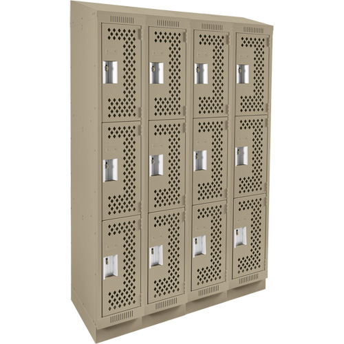 Anthony Steel Mfg. CLT4-121572RBST-PERA123 Clean Line Lockers, 3 -tier, Bank of 4, 48" x 15" x 82", Steel, Beige, Rivet (Assembled), Perforated
