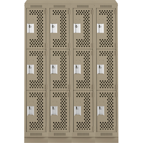 Anthony Steel Mfg. CLT4-121572RBST-PERA123 Clean Line Lockers, 3 -tier, Bank of 4, 48" x 15" x 82", Steel, Beige, Rivet (Assembled), Perforated
