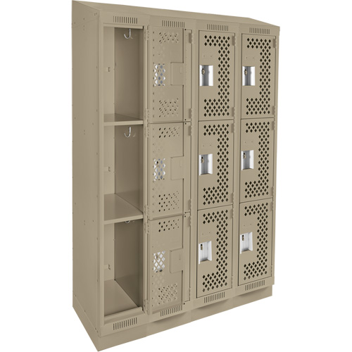Anthony Steel Mfg. CLT4-121572RBST-PERA123 Clean Line Lockers, 3 -tier, Bank of 4, 48" x 15" x 82", Steel, Beige, Rivet (Assembled), Perforated