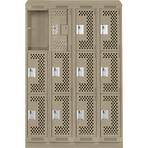 Anthony Steel Mfg. CLT4-121572RBST-PERA123 Clean Line Lockers, 3 -tier, Bank of 4, 48" x 15" x 82", Steel, Beige, Rivet (Assembled), Perforated