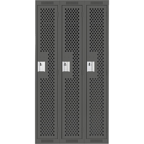 Anthony Steel Mfg. CL-S-3-121572-PERF_A127 Clean Line Lockers, Bank of 3, 36" x 15" x 72", Steel, Charcoal, Rivet (Assembled), Perforated