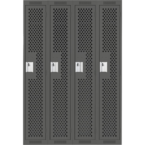 Anthony Steel Mfg. CL-S-4-121272-PERF_A127 Clean Line Lockers, Bank of 4, 48" x 12" x 72", Steel, Charcoal, Rivet (Assembled), Perforated