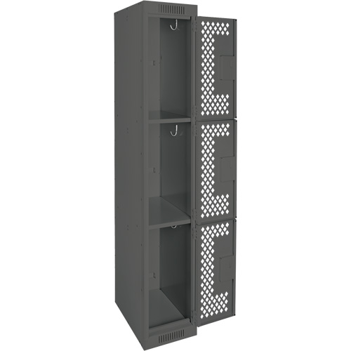Anthony Steel Mfg. CL-T-1-121272-PERF_A127 Clean Line Lockers, 3 -tier, 12" x 12" x 72", Steel, Charcoal, Rivet (Assembled), Perforated