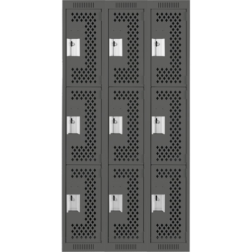 Anthony Steel Mfg. CL-T-3-121272-PERF_A127 Clean Line Lockers, 3 -tier, Bank of 3, 36" x 12" x 72", Steel, Charcoal, Rivet (Assembled), Perforated