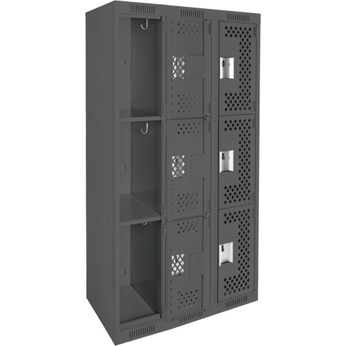 Anthony Steel Mfg. CL-T-3-121272-PERF_A127 Clean Line Lockers, 3 -tier, Bank of 3, 36" x 12" x 72", Steel, Charcoal, Rivet (Assembled), Perforated