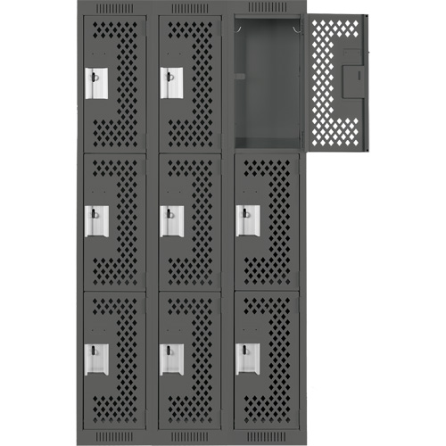 Anthony Steel Mfg. CL-T-3-121272-PERF_A127 Clean Line Lockers, 3 -tier, Bank of 3, 36" x 12" x 72", Steel, Charcoal, Rivet (Assembled), Perforated