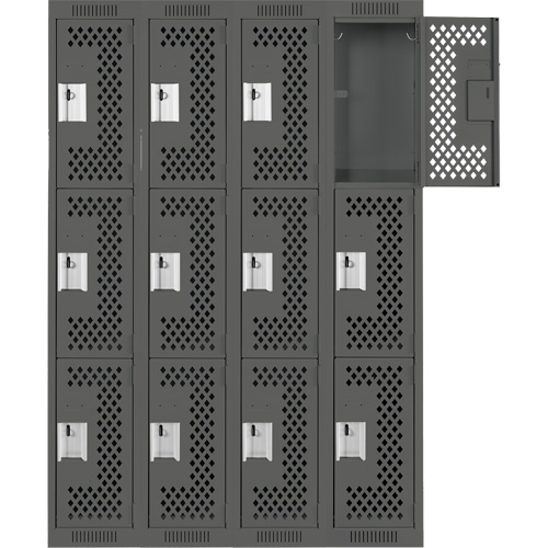 Anthony Steel Mfg. CL-T-4-121272-PERF_A127 Clean Line Lockers, 3 -tier, Bank of 4, 48" x 12" x 72", Steel, Charcoal, Rivet (Assembled), Perforated