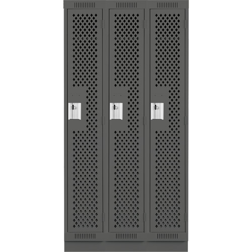 Anthony Steel Mfg. CLS3-121272-RB-PER_A127 Clean Line Lockers, Bank of 3, 36" x 12" x 76", Steel, Charcoal, Rivet (Assembled), Perforated