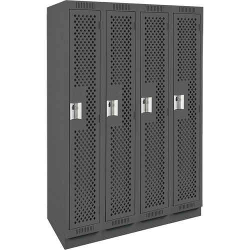 Anthony Steel Mfg. CLS4-121272-RB-PER_A127 Clean Line Lockers, Bank of 4, 48" x 12" x 76", Steel, Charcoal, Rivet (Assembled), Perforated